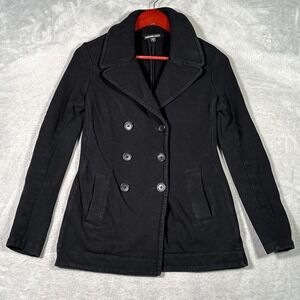 James Perse Coat Womens 2 S/M Black French Terry Pea Coat Double Breasted Short